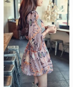 35-24-35:  Ethnic Print Long Sleeve Dress