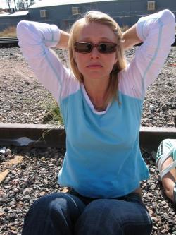 mmpphhmmpphh:Jill and Suzette tied up on the railroad tracks