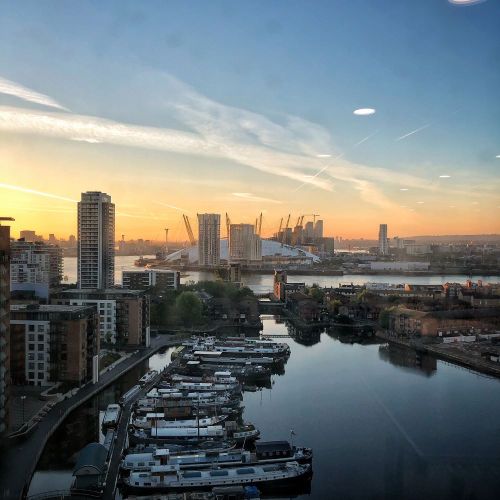 From an office window, dawn over The O2. London, May 2019.