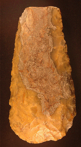 Paleolithic flint hand-axe, found at Winchester (Hampshire, England). Possibly more than 100,000 yea