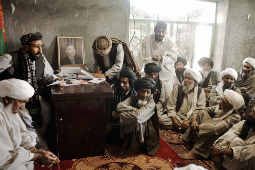 Meeting of local elders in Marja’s district center, Helmand providence, Afghanistan. 2010. Moises Sa