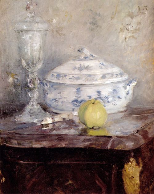 artist-morisot: Tureen And Apple, 1877, Berthe MorisotMedium: oil,canvas