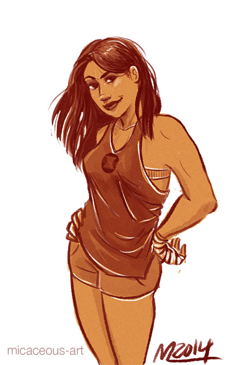 micaceous-art: quick doodle of Natasha in workout clothes, done to decompress from the seriously det