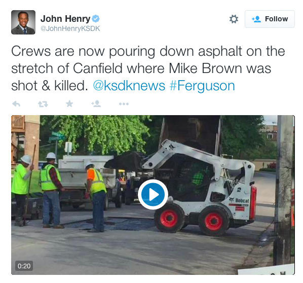 justice4mikebrown:  May 21As requested by the Brown family, workers resurface the