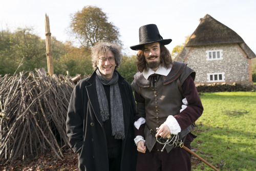 Some Photos Of Neil Gaiman And The Cast Of Good Omens Whilst On Set. 