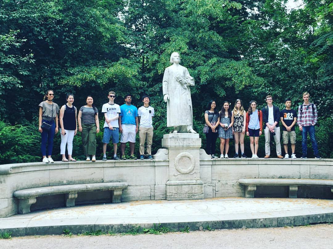 Piano Tour 2016! A walk through Weimar posing by a statue of Liszt in the beautiful park! #necprepontour #necprep #piano #germany #weimar #liszt