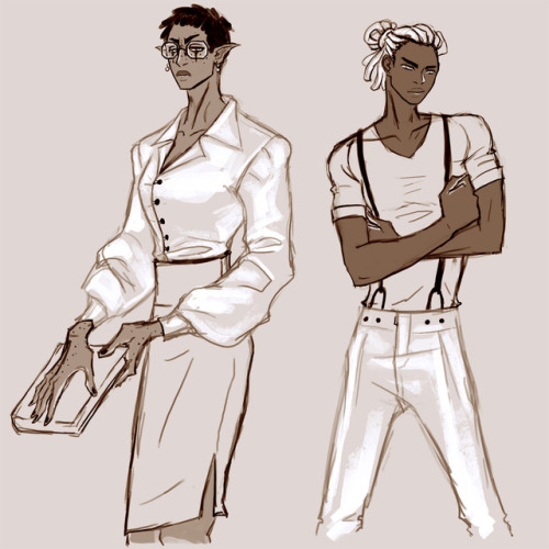 dyemelikeasunset:  Ocean of Cycles warmup! This started out as Elliel and Aseri in western realm clothes cause both of them visit the west in their individual journeys, but then I wanted to do Constance and Krynnis in casual clothes cause WHY NOT I really