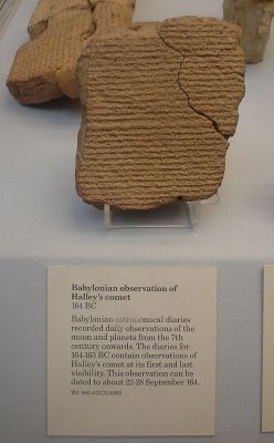 worldhistoryfacts:  Record of Halley’s Comet in 164 BCE in Babylonian cuneiform. Halley’s comet, which is visible every 75 or 76 years, was first recorded by Chinese astronomers in 240 BCE. The comet most recently appeared in 1986 and is due again
