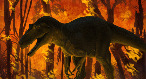 dinodanicus:A panicked allosaurus tries to navigates its way through a blazing forest fire