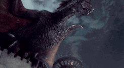 daenerys-stormborn: Drogon was perched up atop the pyramid, in the place where the huge bronze harpy had stood before she had commanded it to be pulled down. He spread his wings and roared when he spied her.