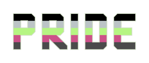 [image description: four block text banners of the word “pride” in a squared-off text, coloured in f