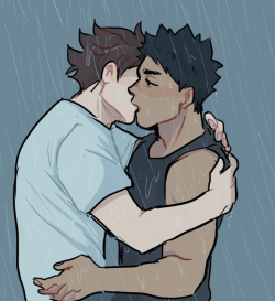 shounenkings:  a commission i did for baka-yama.. of iwaoi kissin in the rain!! not much context other than that whoops 