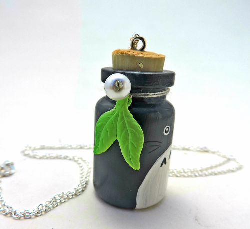 thelittleamethystcat: This adorable mini Totoro necklace is made with a 1.5 inch glass bottle, compl