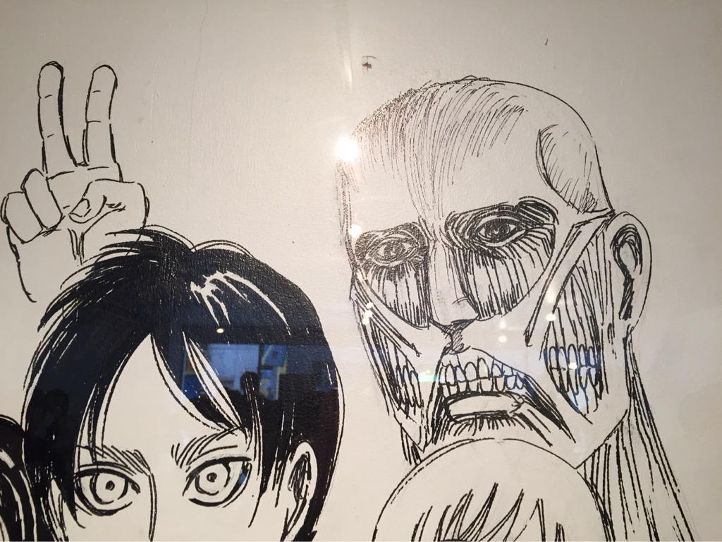 Isayama Hajime created a live sketch of Levi, Mikasa, Eren, Colossal Titan, and Armin