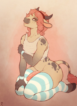 aixarata: spiralstaircase adopted a mega mega cute cow character a while back and I’ve been itchin to draw him and his tremendous ass.&lt;3