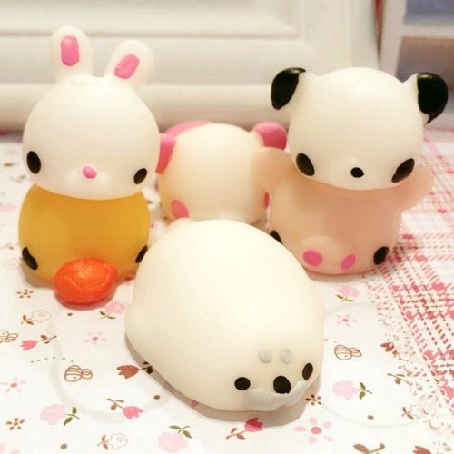 oursevenus:  Funny Cute  Mochic Squishy Toys to Take Away Your PressureClick the below links to take them home~1.  Blue Pig          ★▽☆     Cat2.  Dingding      ★▽☆     Shark3.  Pink Bunny   ★▽☆     Rabbit4.  Polar