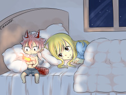 cocassion:  Of course Natsu puts out his fire when they go to bed xD Otherwise it would become too dangerous :D