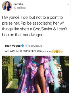 theprincesswashere:  nico-incognito:  zamaron:  ohmadforyou:  blackmodel:  fuckrashida:  I love Beyoncé stans lmao  WIG  tbh I really don’t fuck w Beyoncé at all. Like all her music is so poppy and everything sounds the same to a certain point. There’s