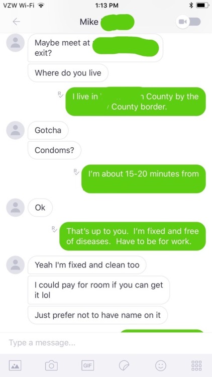 Some of the wife’s kik conversation with the new prospect. I guess she’s making plans for next week?