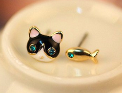 caitlynhetillica:   Cute Cat &amp; Fish Earring Elephant Earring Stud Whale Earrings