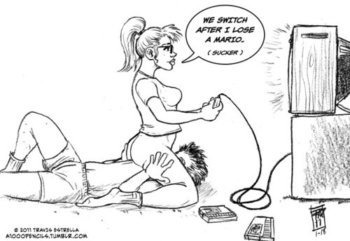 sexysexideas:  SexySexIdea #514 - Take turns using oral sex, to distract each other while they play a video game. When the players turn ends, you switch. See who gets the high score.
