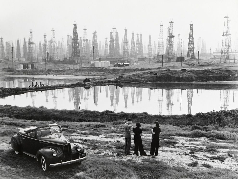 furtho:  B Anthony Stewart’s photograph of oil derricks at Signal Hill, California,