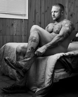 dirtybeardadmike:  Paul Blake in just boots and ink….hotness 