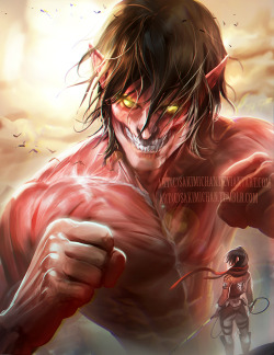 sakimichan:  I wanted to draw something different and since I really enjoyed reading attack on titan manga I decided to draw the titan !Hope you guys like ! This was a good piece to practice muscle anatomy XD    PSD,Video process, High res of this piece