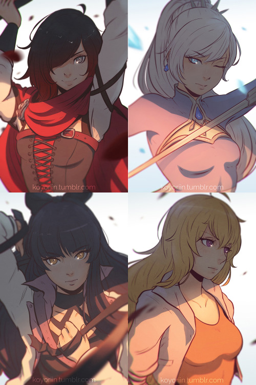 koyoriin:  http://patreon.com/koyorinhttp://www.pixiv.net/member.php?id=12576068http://twitter.com/koyoriinTo celebrate the beginning of RWBY Vol. 4, here’s a recap of my Team RWBY fan art! [ Classic Outfits | Custom Redesigns | Volume 4 Outfits ] 