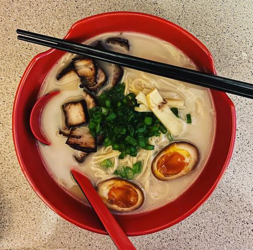 Yamasa Tonkatsu - seasoned egg, bamboo shoots, pork belly, and scallions