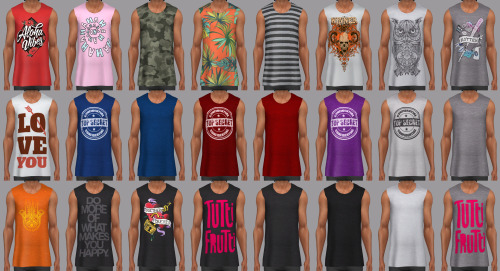 * Top Secret - base game compatible male tank top, all LOD’s, all maps, 24 swatches, from teen to el