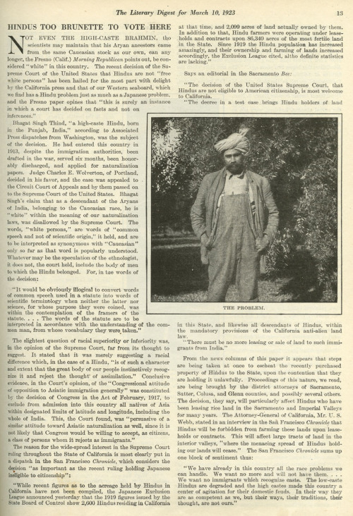 91 years ago today, the Supreme Court unanimously decided that Bhagat Singh Thind, an immigrant farm