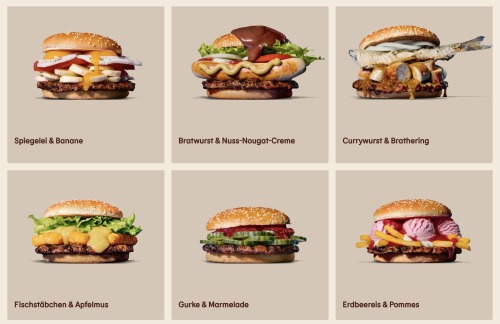  Burger King Germany ‘Limited Burger Edition’Bratwurst & nut nougat cream, Currywurst & frie