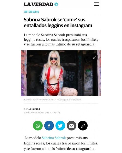 Sabrinasabrokofficial:noticia De Venezuela 🇻🇪 @Diariolaverdad Https://Laverdadnoticias.com/Espectaculos/Sabrina-Sabrok-Se-Come-Sus-Entallados-Leggins-En-Instagram-20191102-0191.Htmlhttps://Www.instagram.com/P/B4Agkn1Bsiu/?Igshid=Xmfkkk54M9Dn