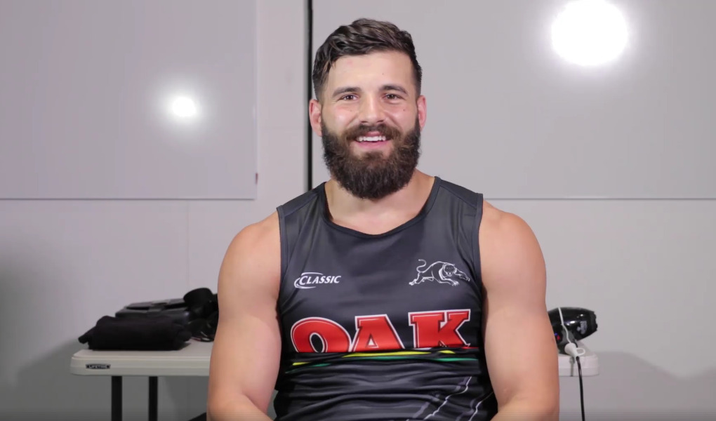roscoe66:  Josh Mansour of the Penrith Panthers shaves off his beard for charity.