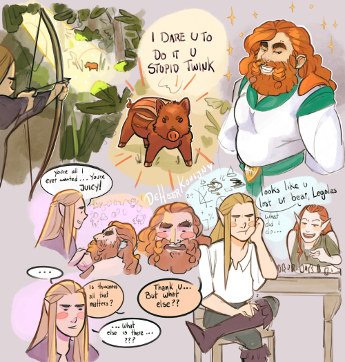 deheerkonijn:  swan princess AU where Gimli is Odette and turns into a little red piggy and Legolas’ brain makes dial-up internet sounds when it’s working too hardstill workshopping who gets to be an animated frog voiced by john cleese 