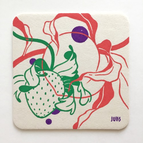 UntitledPaint marker and acrylic gouache on 4″ x 4″ coastersMy contributions to the Salut! 5 Coaster