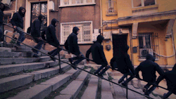 andrewlipsky:  Cloned Gifs by Erdal Inci  This made me chuckle, can you imagine an endless sea of children, sliding down a banister? Like an urban youthful millipede.