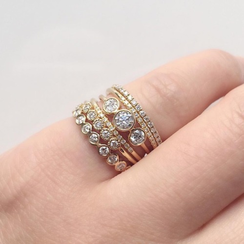 Pinky stack adds glitz to any outfit #ringstack #diamondring #pinkyring #eternityband #recycledgold 