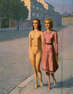 adreciclarte:René Magritte - Fillette et Fillette Nue se Promenant dans la Rue, 1954