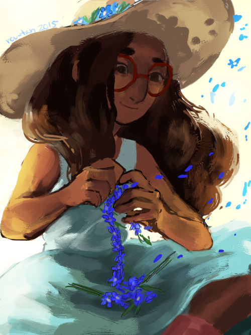 rou-tan:psychodoodler asked: Could you draw Connie from Steven Universe with Forget me nots please? 