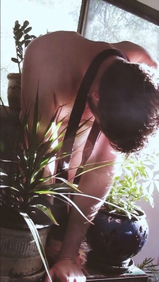 thedigitalmoon:  An outtake from my little personal photo shoot today. A moment after I came, when my head began to swirl and the strength fell from my legs and all I had to support me was a table with plants on it.   http://thedigitalmoon.com/