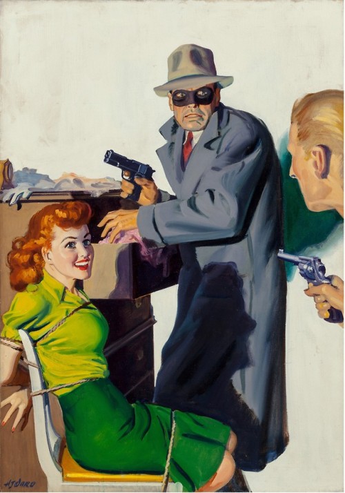 The painting and the cover for Private Detective from April 1944 by Hugh Joseph Ward