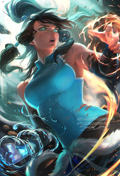 sakimichan:   Catching up on #TheLegendofKorra really made me want to paint another piece of her *_* I tried to give it action to go with #korra’s bold personality.PSD+high res,steps,vidprocess etc>https://www.patreon.com/posts/korra-term-46-7895802