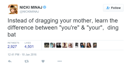 dailynicki:  Nicki roasting Farrah Abraham on Twitter. 