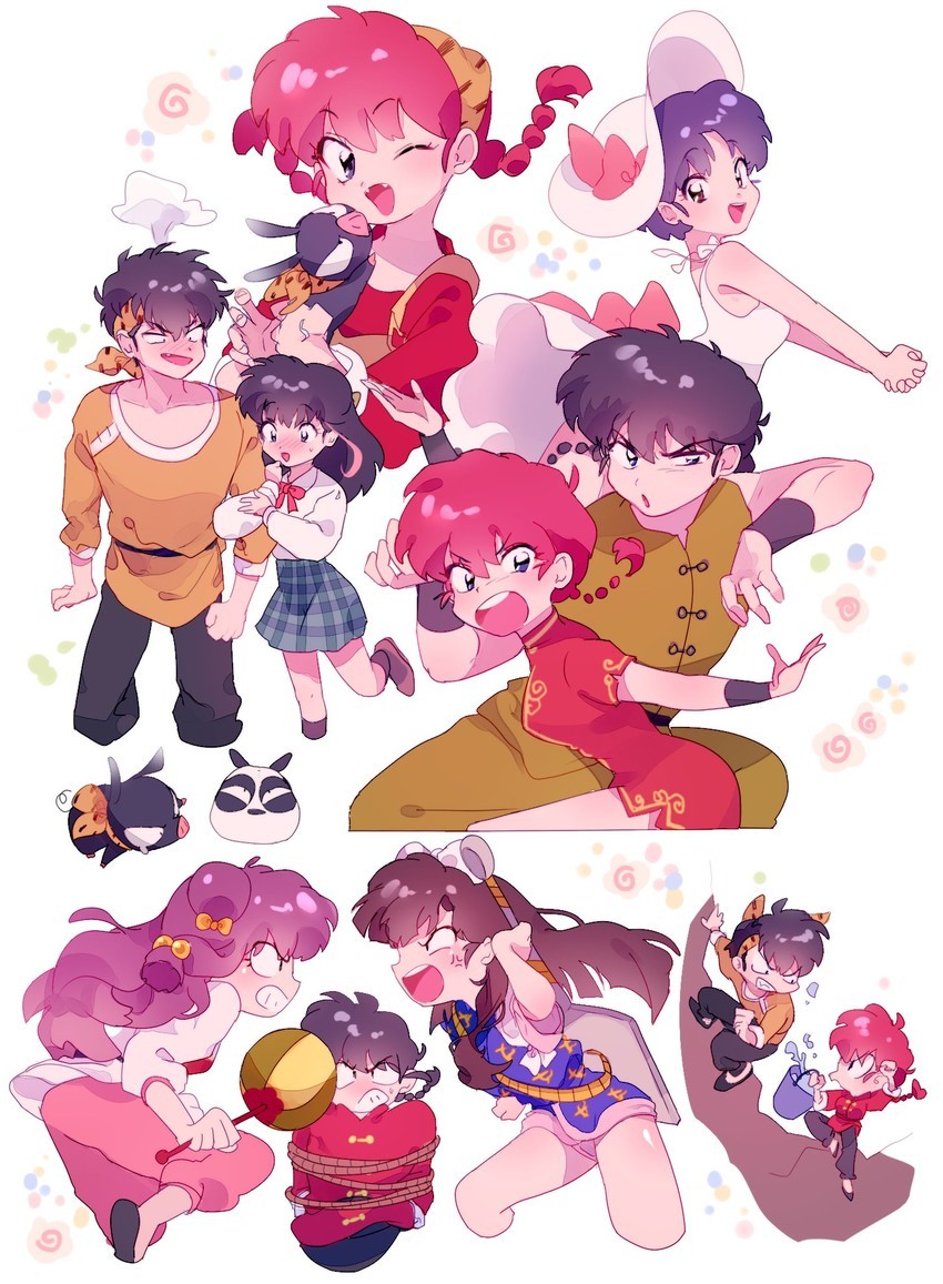 sieben002:  hibiki ryouga, kuonji ukyou, p-chan, ranma-chan, saotome genma, and others