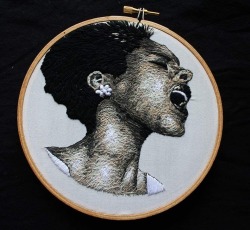thingstolovefor:  cheyennewithaplan:  “All of me, why not take all of me?”   Hand embroidered Billie Holiday stretched in a 5&quot; canvas. 17 different shades of single ply grey thread. Trying out a world outside my comfort zone.     #Love it! 