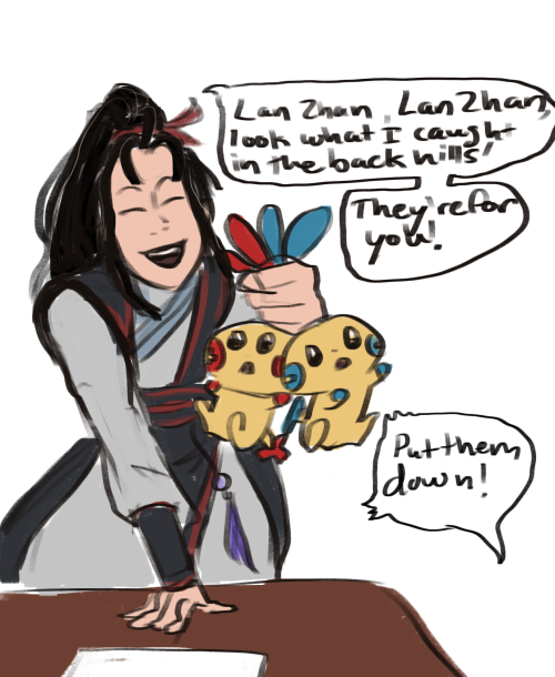 I like drawing pokemon and Lan Wangji playing himself.