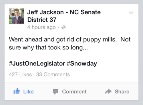pipistrellus:gladtoseayou:Jeff Jackson, a young Democratic NC State senator is the only senator in t