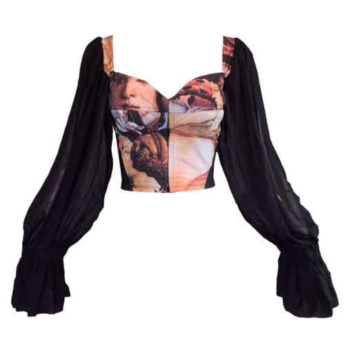 yslgirl:1993 Dolce & Gabbana Goddess Venus Corset Bustier Silk L/S Blouse Top Ŭ,500